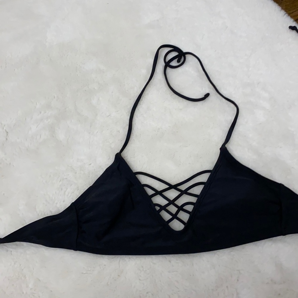 a black bikini top